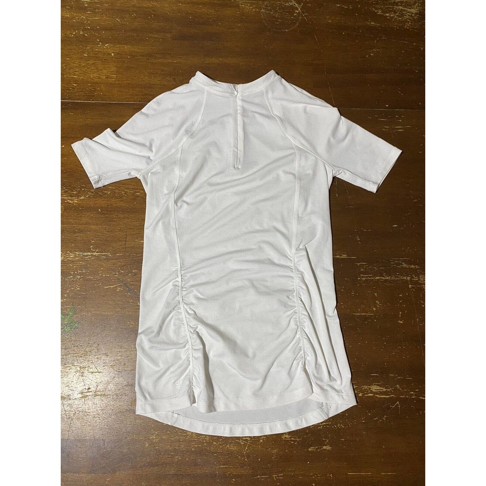Athleta Pacifica Contoured Fitted Tee White 1/4 ZIP Short Sleeve UPF50 X-Small
